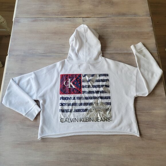 Calvin Klein Performance Women’s Cropped Hoodie White Size M Athletic Pullover - Picture 1 of 10